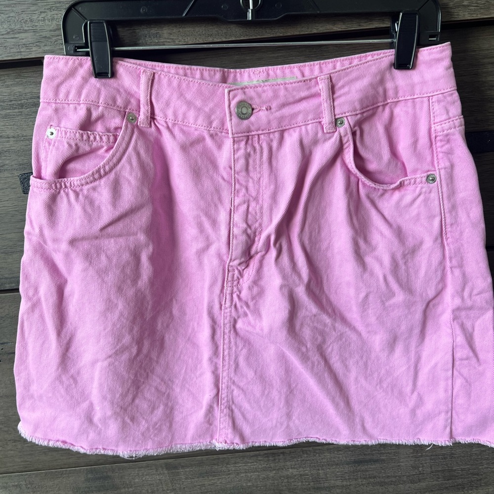 Topshop pink mini denim skirt